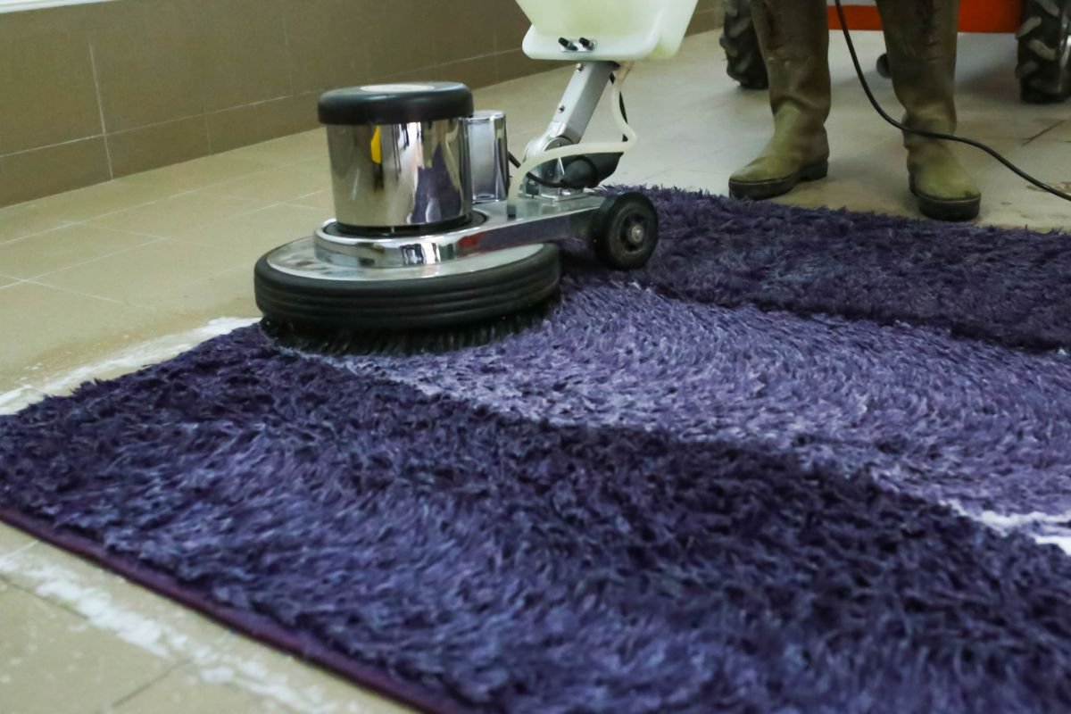using a carpet cleaner on a rug